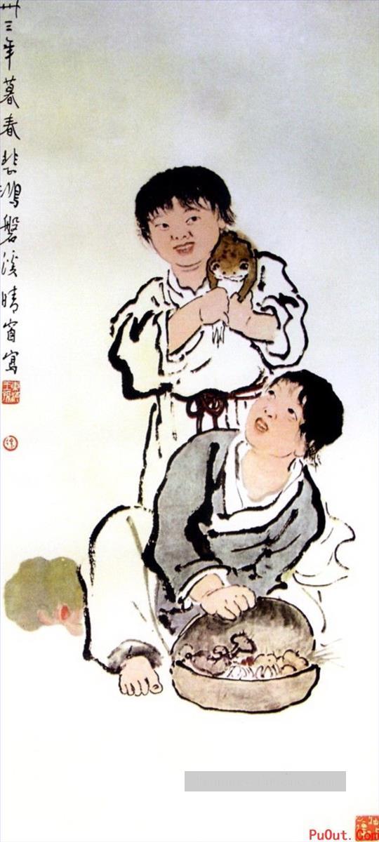 Xu Beihong enfants chinois traditionnel Peintures à l'huile
